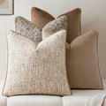 a moment Neutral Khaki Brown 4 Pack Throw Pillow Covers - Chenille & Velvet Set with Piping, Farmhouse Textured Design Pillow Cases for Couch Sofa Bed Livingroom (16x16 Inch, No Insert) by amoment