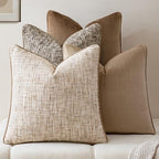 a moment Neutral Khaki Brown 4 Pack Throw Pillow Covers - Chenille & Velvet Set with Piping, Farmhouse Textured Design Pillow Cases for Couch Sofa Bed Livingroom (16x16 Inch, No Insert) by amoment