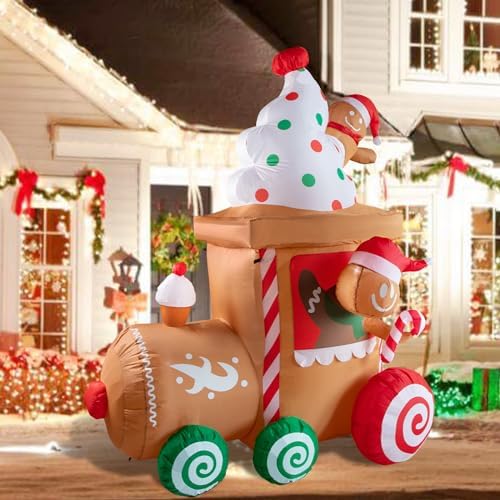 Nervure 7.5Ft Christmas Train Inflatable - Christmas Inflatable Decorations with Gingerbread Man - Xmas Blow Up Built-in LED Lights for Xmas Outdoor Lawn Garden Yard Decor - Image 3