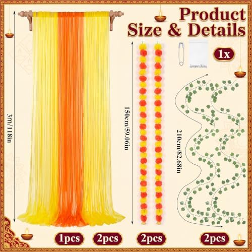 Irenare Indian Pooja Backdrop Ganesh Decoration, Yellow and Orange, Indian - Image 2