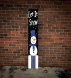 Let it snow Porch Board Snowman Welcome Sign for Front Door Porch Deck Patio or Wall - Indoor Outdoor Decorative Christmas Holiday Farmhouse Rustic Vertical Porch Decor - Image 2