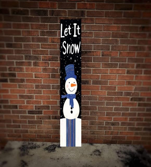 Let it snow Porch Board Snowman Welcome Sign for Front Door Porch Deck Patio or Wall - Indoor Outdoor Decorative Christmas Holiday Farmhouse Rustic Vertical Porch Decor - Image 2