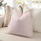 ZWJD Throw Pillow Covers 18x18 Set of 2 Striped Pillow Covers with Fringe Chic Cotton Decorative Pillows Square Cushion Covers for Sofa Couch Bed Living Room Farmhouse Decor (Pink) - Image 2
