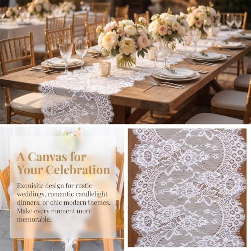 Pardecor Lace Table Runner 12x120 Inch, 10 Pack White for Wedding Party - Image 4