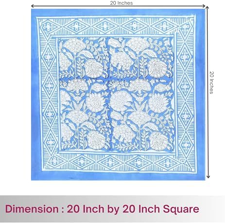 ATOSII Azora Blue 100% Cotton Fall Cloth Designer Dinner Napkins, Handblock Print, Washable Durable Linen for Everyday Use Wedding Parties Outdoors Christmas Thanksgiving I 20 X 20 Inches I Set of 4 - Image 2