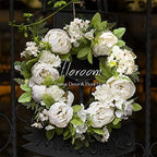 Floroom Floral Wreath, Artificial White Peony Wreath, 15"-16" Front Door Decorations Wall Decor - Image 2