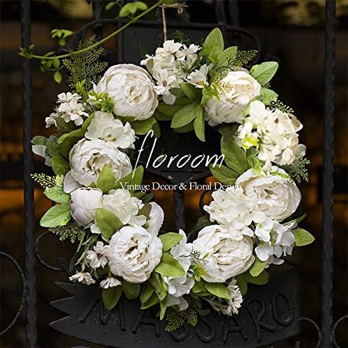 Floroom Floral Wreath, Artificial White Peony Wreath, 15"-16" Front Door Decorations Wall Decor - Image 2