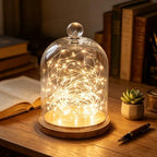 10" Wide Glass Cloche Bell Jar Display Dome with Layered Wooden Base In Vintage Natural, Clear, Round (Vintage Natural-Tiered, 11"x14.8") - Image 4