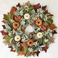 Fall Wreath for Front Door, 20'' Autumn Pumpkin Wreath with Cream Berries, Greenery, Lamb Ear & Maple Leaves, Thanksgiving Harvest Fall Decorations for Home Porch Wall Window Indoor Outdoor by EZsenses