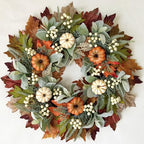 Fall Wreath for Front Door, 20'' Autumn Pumpkin Wreath with Cream Berries, Greenery, Lamb Ear & Maple Leaves, Thanksgiving Harvest Fall Decorations for Home Porch Wall Window Indoor Outdoor by EZsenses