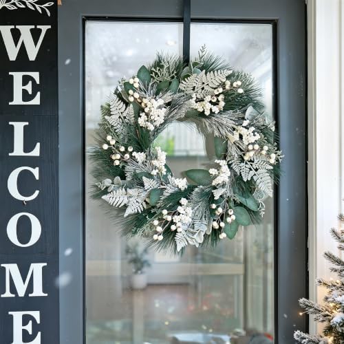 Winter Wreaths for Front Door 24 Inch Artificial Christmas Wreath Decorated with White Berries,Outdoor Winter Door Wreath Green Eucalyptus Wreath for Farmhouse Home Porch Wall - Image 4