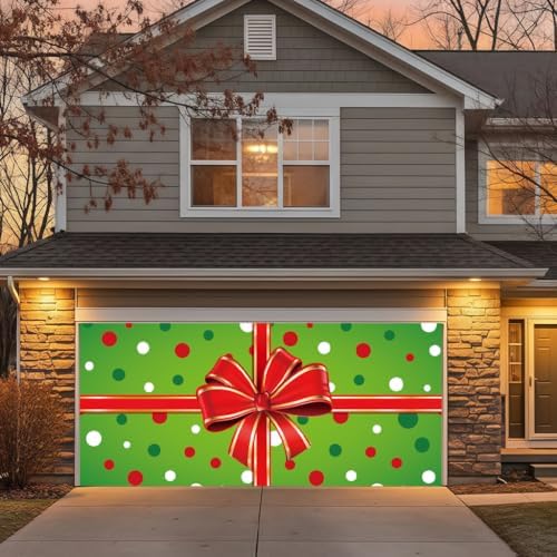 Garage Door Christmas Cover 7x16FT: Garage Bow Gif Box Christmas Decorations with Bar Magnets & Ropes, Holiday Garage Door Banner Decorative Xmas for Indoor Outdoor [Include Installation Instructions] - Image 6