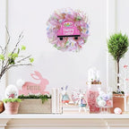 Easter Wreaths for Front Door with Lights,Easter Door Wreath,Easter Mesh Wreath,Bunny Spring Colorful Easter Decorations Holiday Ornament for Home Indoor Outdoor Supplies (Pink Car) - Image 7