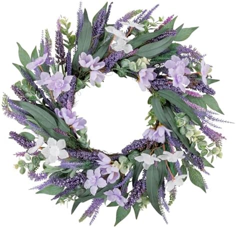 U'Artlines 24 Inch Tulip Wreath for Front Door, Spring Summer Silk Lavender Wreath with Eucalyptus Leaves Artificial Tulip Flower Wreaths for All Seasons Window Wall Wedding Valentines Day Decor by UArtlines