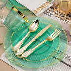 Bestluck 350PCS Clear Green Plastic Plates for 50 Guests - Image 3