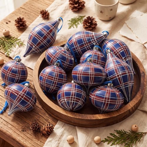 12 Pcs 2.36in Christmas Scottish Tartan Ball Ornaments, Blue by Sonwyoung