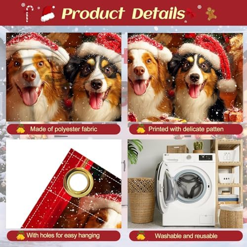 Dogs Garage Door Banner 16x7 Ft - Puppies in Santa Hats with Gifts for Double Car Garage Decor - Image 3