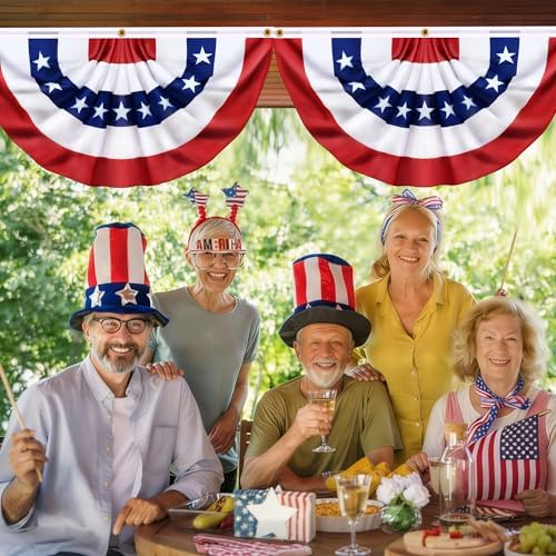 2 Pack 3x6 Ft American Pleated Fan Flags, USA Patriotic Bunting Banner for Outside, Red White and Blue Half Fan Decorations for Fourth of July, Memorial Day, Independence Day Decor - Image 4