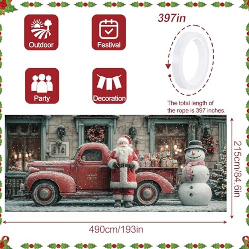 Vintage Truck Christmas Banner 16x7 Ft - Retro Santa and Snowman for 2 Car Garage Nostalgic Decor - Image 4