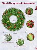 rightown 24 Inch Pre-Lit Artificial Christmas Wreaths for Front Door, Battery Operated Christmas Wreath with 50 LED Lights - Image 3