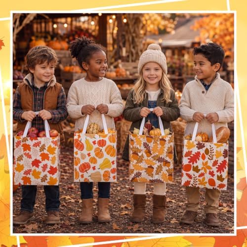 Wesnoy 48 Pcs Fall Gift Bag Bulk Maple Leaves Pumpkin Tote Bag with Handles - Image 5
