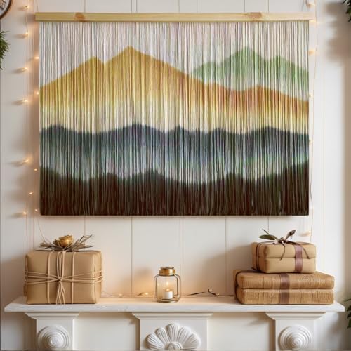 ZYDDNH Macrame Wall Hanging, Dip-Dyed Mountain Tapestry, Modern Fiber Wall Art, 57" W x 37" L (Green coffee) by ZYDDNH