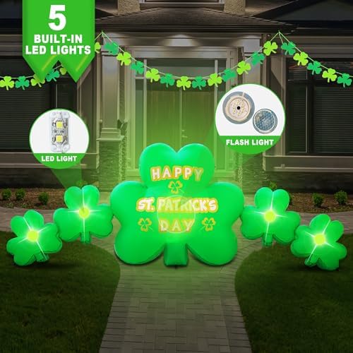 10.5FT Length St. Patricks Inflatables Shamrocks Built in Flash LED Lights for St. Patricks Day Blow Up Yard Outdoor Indoor Lawn Garden Decorations - Image 3