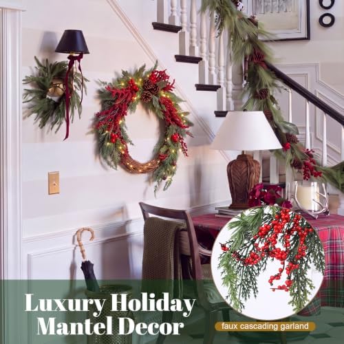 Yinder 20 Inch Christmas Wreath with LED Lights Red Berry Rattan - Image 4