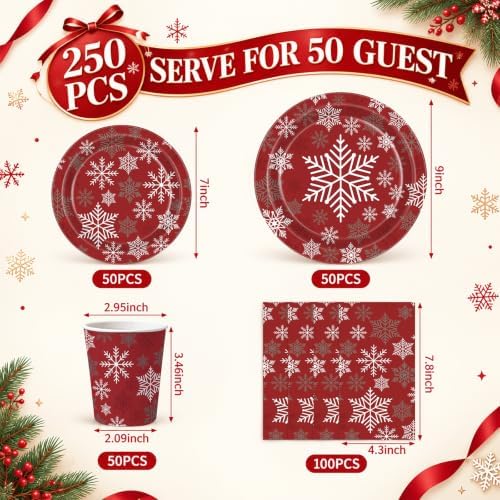 Pickmesh 250 Pcs Christmas Snowflake Dinnerware Set Disposable Tableware - Image 2