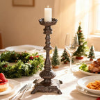 Sungmor Heavy Duty Cast Iron Candlestick Holders - Handcrafted Vintage Candelabra - 37CM/15Inch Tall 1-Head Candle Holder - Decorative Pillar Candle Stand for Christmas Birthday Wedding Home Party - Image 4