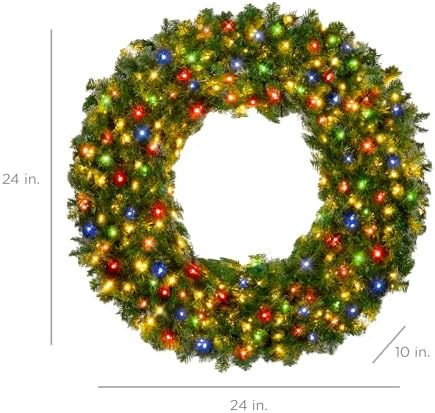 Best Choice Products 24in Large Artificial Pre-Lit Fir Christmas Wreath Holiday Accent Decoration w/ 50 Multicolor Lights, 100 PVC Tips - Image 2