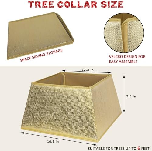 Blissun Fabric Christmas Tree Collar, Square Shiny Tree Ring, Willow Christmas Tree Skirt for Christmas Tree Decorations (Shiny Gold) - Image 2