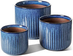 LE TAUCI Ceramic Plant Pots, 8.3/7/6 Inch Indoor Planters with Drainage Holes & Mesh, Modern Glossy Glaze Cylinder Fluted Flower Pot for Snake Plant, Set of 3, Harbor Blue by LETAUCI