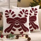 Christmas Candy Cane and Bow Throw Pillow Cover 18 x 18 Set of 2 by Tosleo