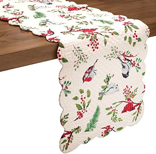 C&F Home Sprig Chickadees & Red Cardinals Birds 100% Cotton Quilted Christmas Table Runner Xmas 14" x 51" Festive Winter Holidays Home Kitchen Dining Dinner Table Tabletop Machine Washable Scalloped - Image 2
