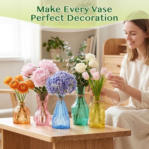 42 Pcs Vases Bulk Colored Glass Bud Vases Set, Assorted Vintage Bud Vases - Image 4