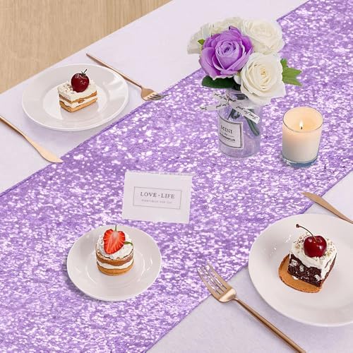 B-COOL Party Table Runners Sequin Fabric: 8 Pack 12x72 Inch Lavender Party Runner for Tables Wedding Decor Christmas Holiday Reception Birthday Decorations - Image 2