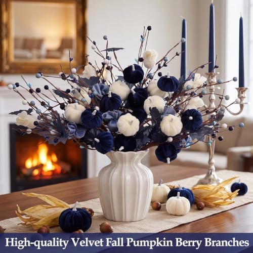Suncalla 6 Pcs Blue Pumpkin Picks Decor Artificial Fall Flowers Decorations - Image 6