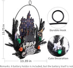 Pre-Lit Halloween Wreath for Front Door, Lighted Witch with 6H On/18H Off - Image 2
