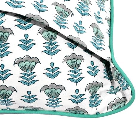 Ridhi Block Print Aquamarine Blue Pillow Cover 20" x 20" (Pack of 2) Decorative Couch Pillows for Living Room, Farmhouse Chic Boho Cute Outdoor Pillows Covers Gifts for Spring, Mother's Day - Image 3