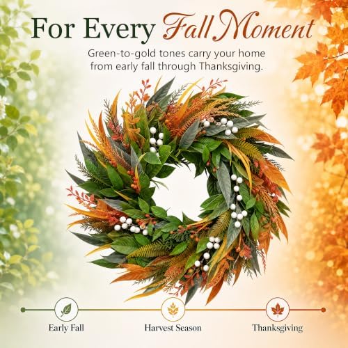 26 Inch Fall Wreaths for Front Door, Autumn Wreath with Storage Bag - Image 4
