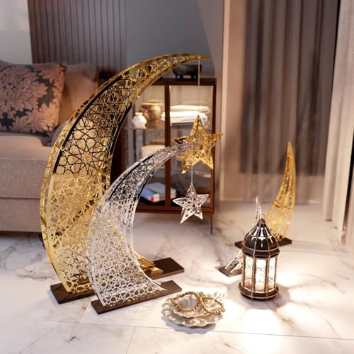 Ramadan Crescent Moon Decor Islamic Home Decoration for Eid Muslim Gifts (Shiny Gold, 33x24.4 inches | 84x62 cm) - Image 7