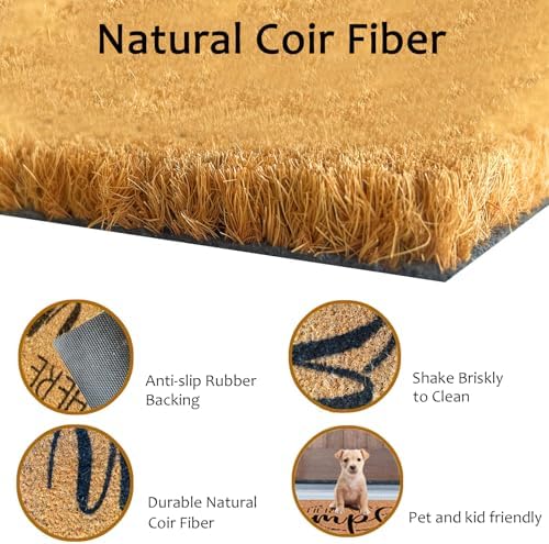 euoloar Outdoor Fall Coco Coir Door Mat Pumpkin Welcome Rugs with Heavy Duty Backing, Hey There Pumpkin Door Mat Non-Slip Farmhouse Floor Mats for Thanksgiving, Front Door, Fall Decor, Porch - Image 4