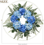 26 Inch Hydrangea Summer Wreaths for Front Door, Blue Hydrangea Wreath Artificial Door Wreaths Spring Summer Decor with Fern Leaves for Indoor Outdoor Home Wall Porch Window or Wedding Decoration - Image 4