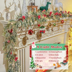 6FT Christmas Garland with Lights, Christmas Decor Pre-lit Artificial Pine Garland with Battery Operated Timer, Decorations Indoor Outdoor Home Holiday Flocked Garland for Mantel Window Stairs Wall - Image 5