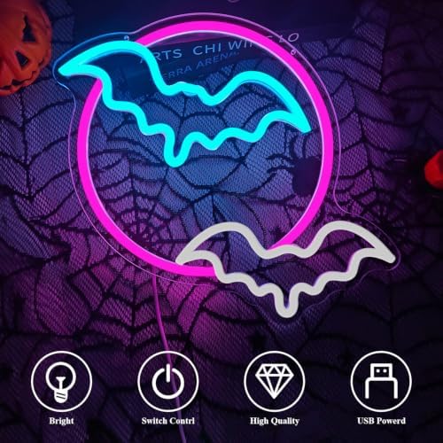 Moon Bats Neon Sign Flashing Bats Neon Light Halloween LED Light Sign - Image 4