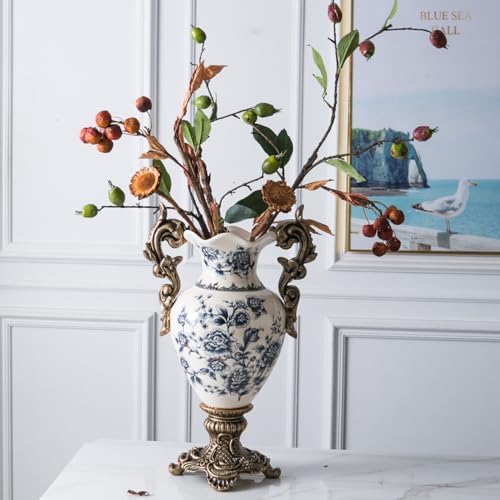 Tall Table Modern Vase,Large Ceramic Flower Vases for Shelf Home Decor,Creative Classic Pink Vase 16.5 inch,Sophisticated Vessel for Decorative Branches and Dried Flower. (Blue Floral) - Image 3