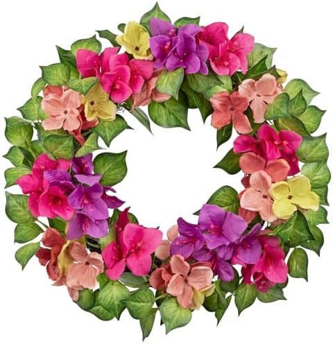 Briful Artificial Bougainvillea Wreath for Front Door, 16in Realistic Faux Floral Wreath Summer Spring Wreath for Wall Window Mantle Outdoor Porch Decor by Briful