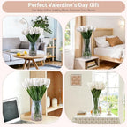 20 Pcs Fake Tulips Flowers 16" Tall, Realistic Touch Leaves, Bottle Tulip Artificial Plants Indoor for Home Decor Small Office Home Living Room-Vase Not Include -White - Image 5