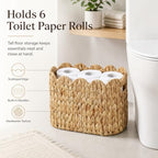 Scalloped Toilet Paper Basket, Tall Narrow Water Hyacinth - Image 2